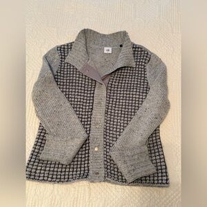 CAbi Textured Gray Cardigan gold Burton snap up Sweater size medium